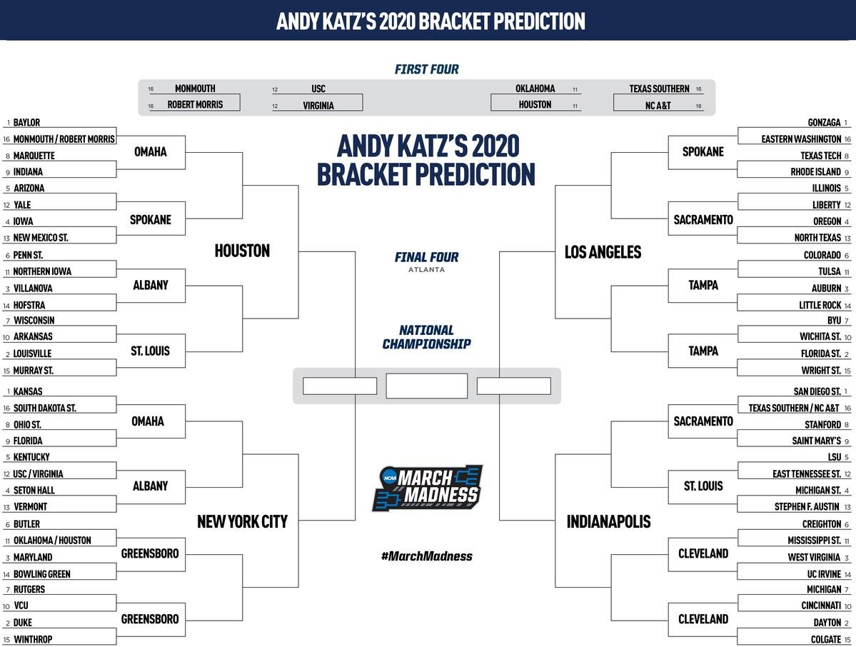 The 2020 NCAA bracket, predicted by Andy Katz on Feb. 3