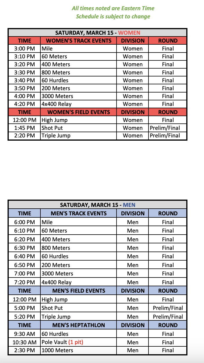 schedule of events